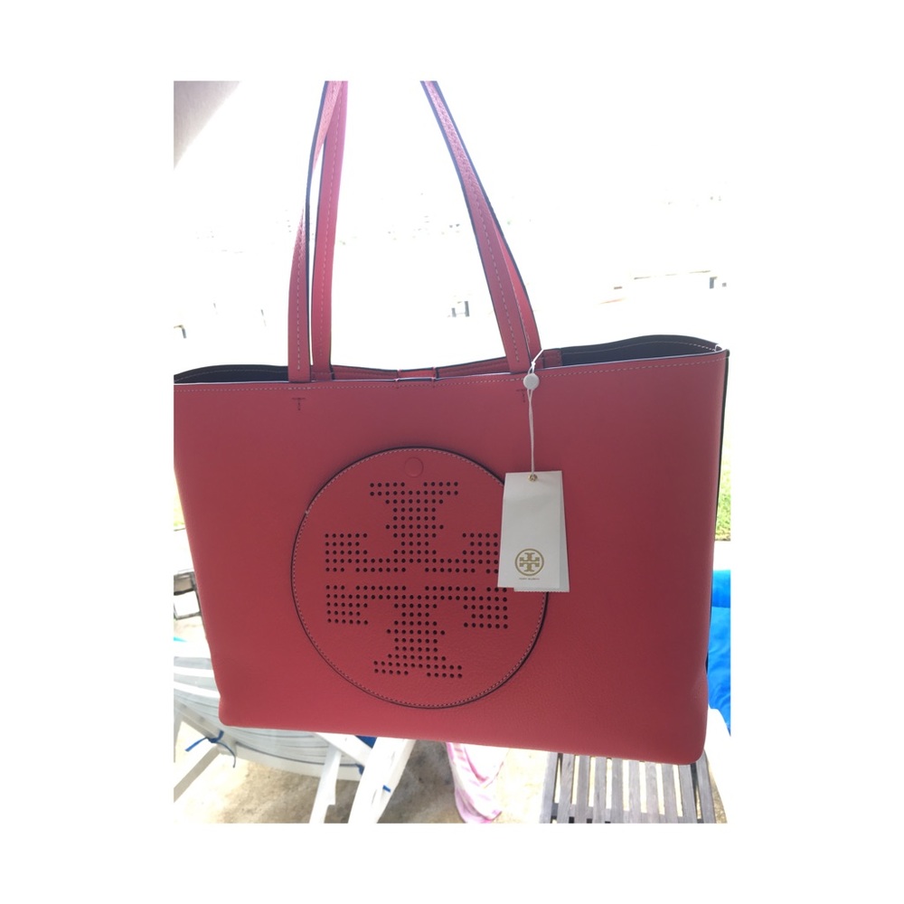 Tory Burch RED Perforated Logo Tote - Picture 1 of 8